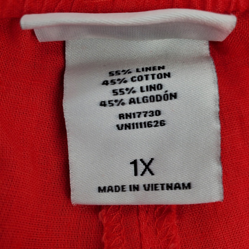 Ava & Viv Womens Plus Size 1X Red Linen Cotton Blend Paperbag Waist Shorts New - Picture 4 of 9